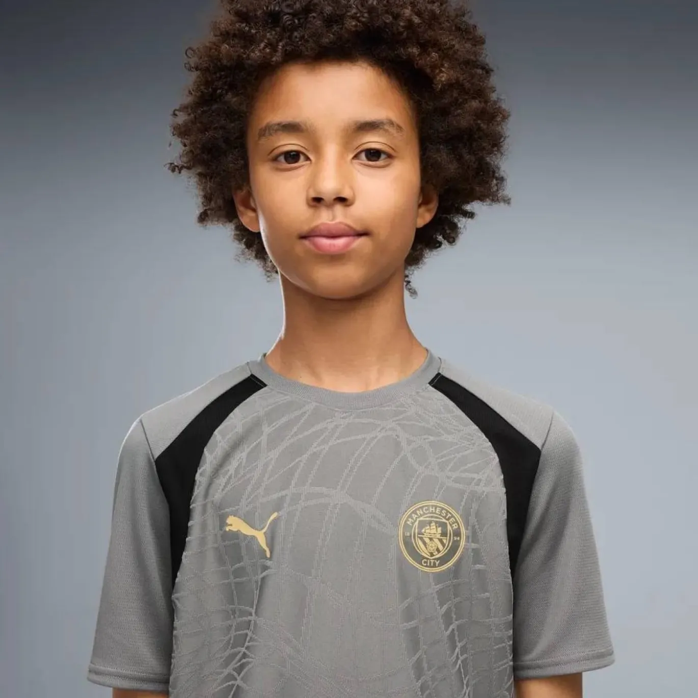PUMA Manchester City Trainingsshirt 2026-2027 Kids Donkergrijs Zwart Goudgeel