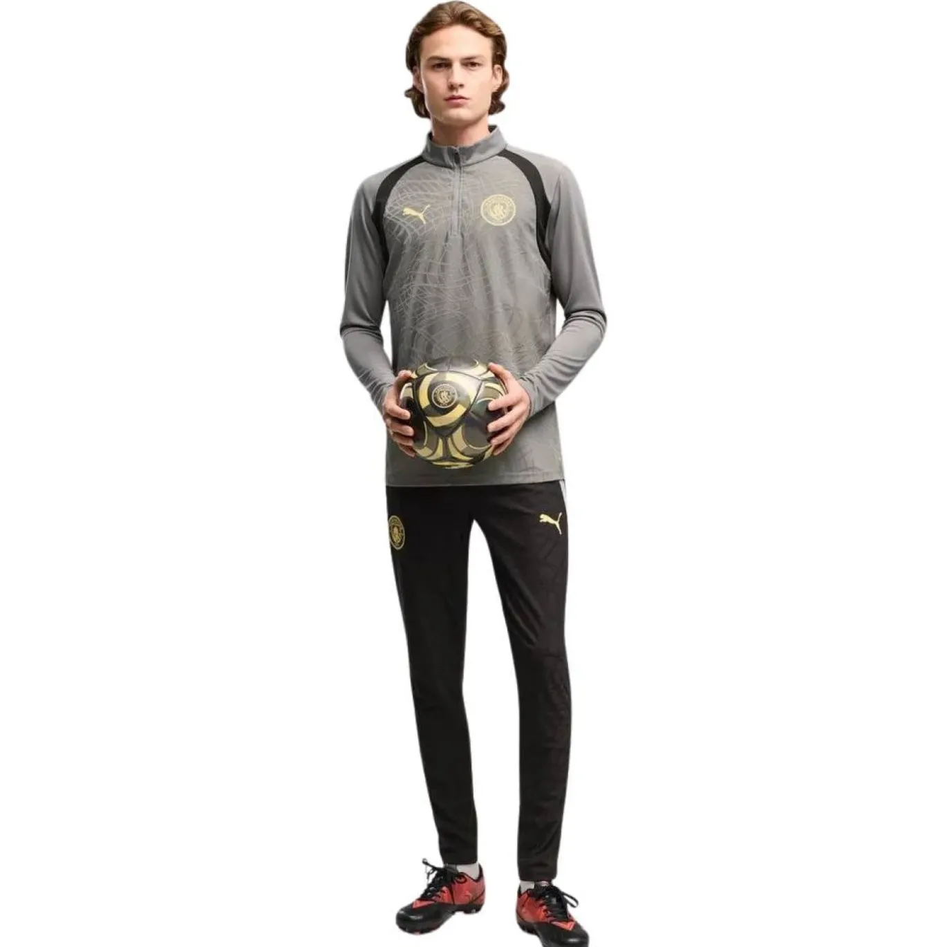 PUMA Manchester City Trainingspak 1/4-Zip 2026-2027 Donkergrijs Zwart Goudgeel