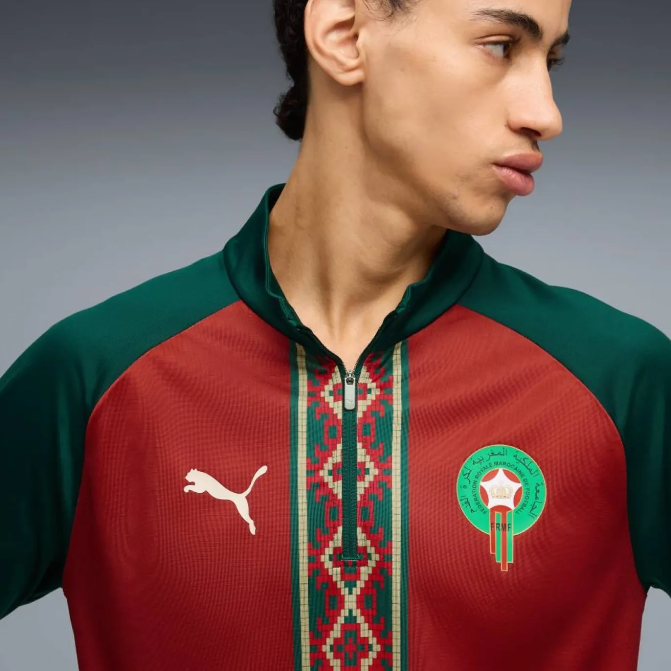 PUMA Marokko Pre-Match Trainingstrui 1/4 Zip 2026-2028 Rood Groen Wit