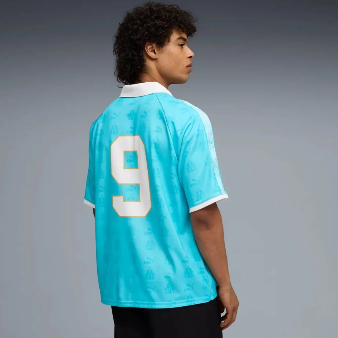 PUMA Olympique Marseille KING T-Shirt Retro Lichtblauw Wit Goud