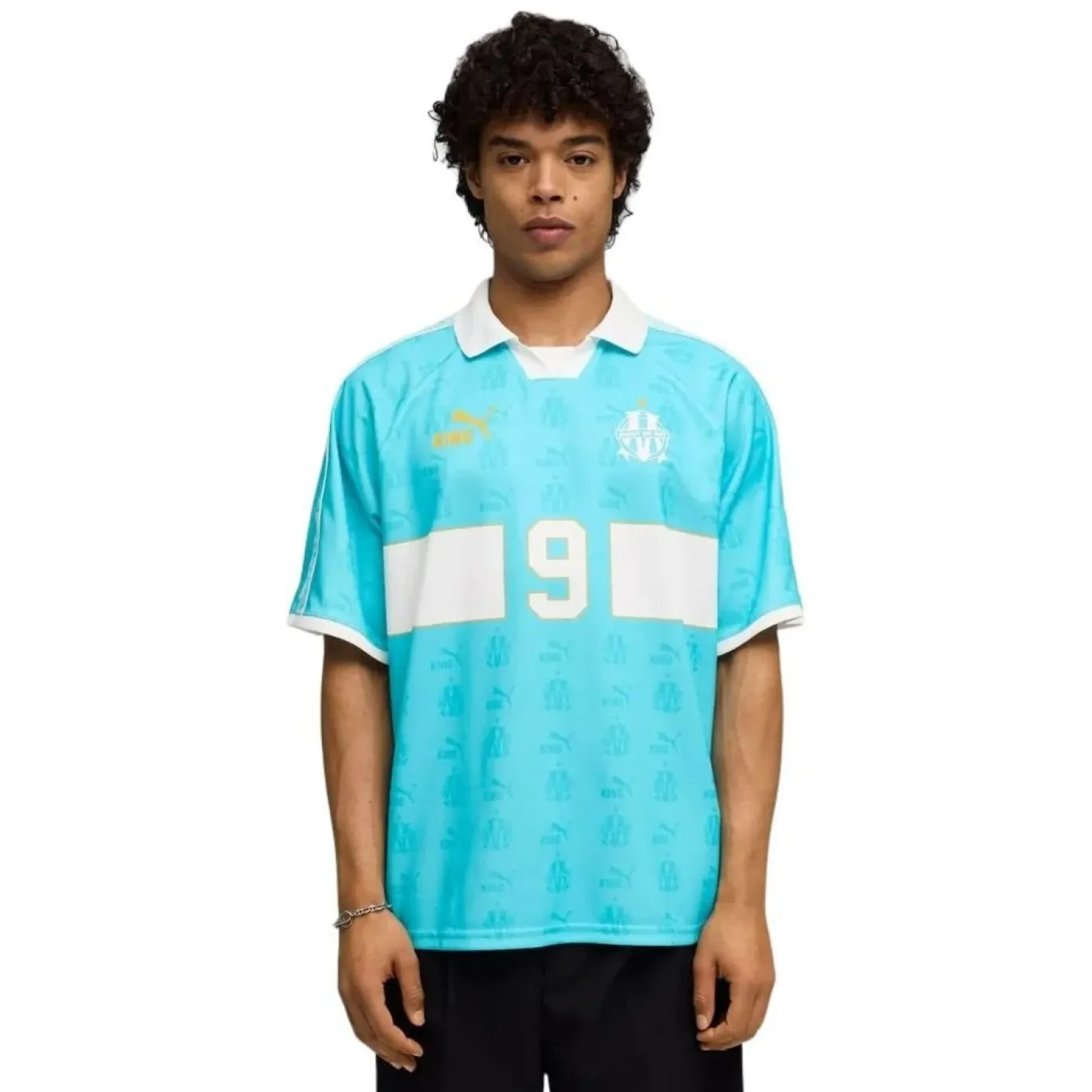 PUMA Olympique Marseille KING T-Shirt Retro Lichtblauw Wit Goud