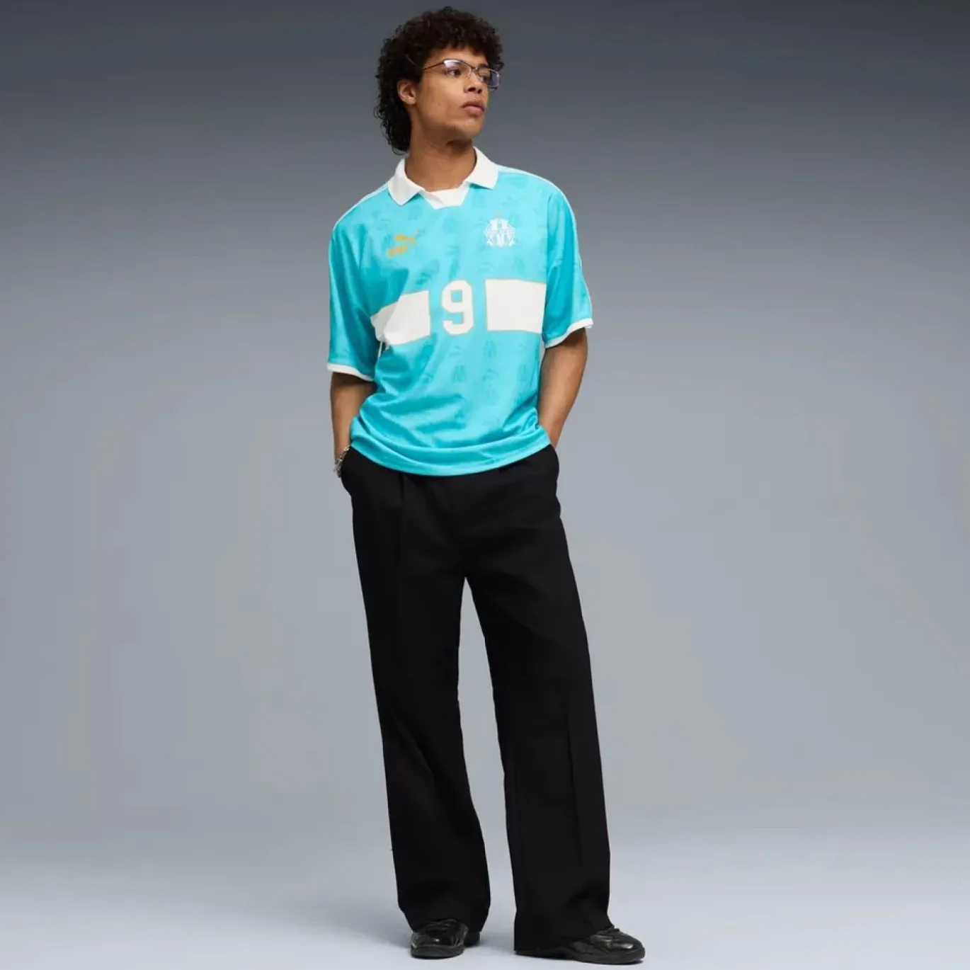 PUMA Olympique Marseille KING T-Shirt Retro Lichtblauw Wit Goud