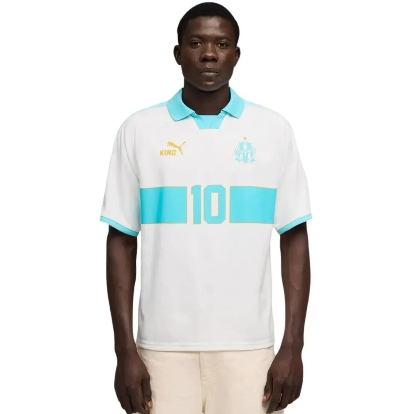 PUMA Olympique Marseille KING T-Shirt Retro Wit Lichtblauw Goud