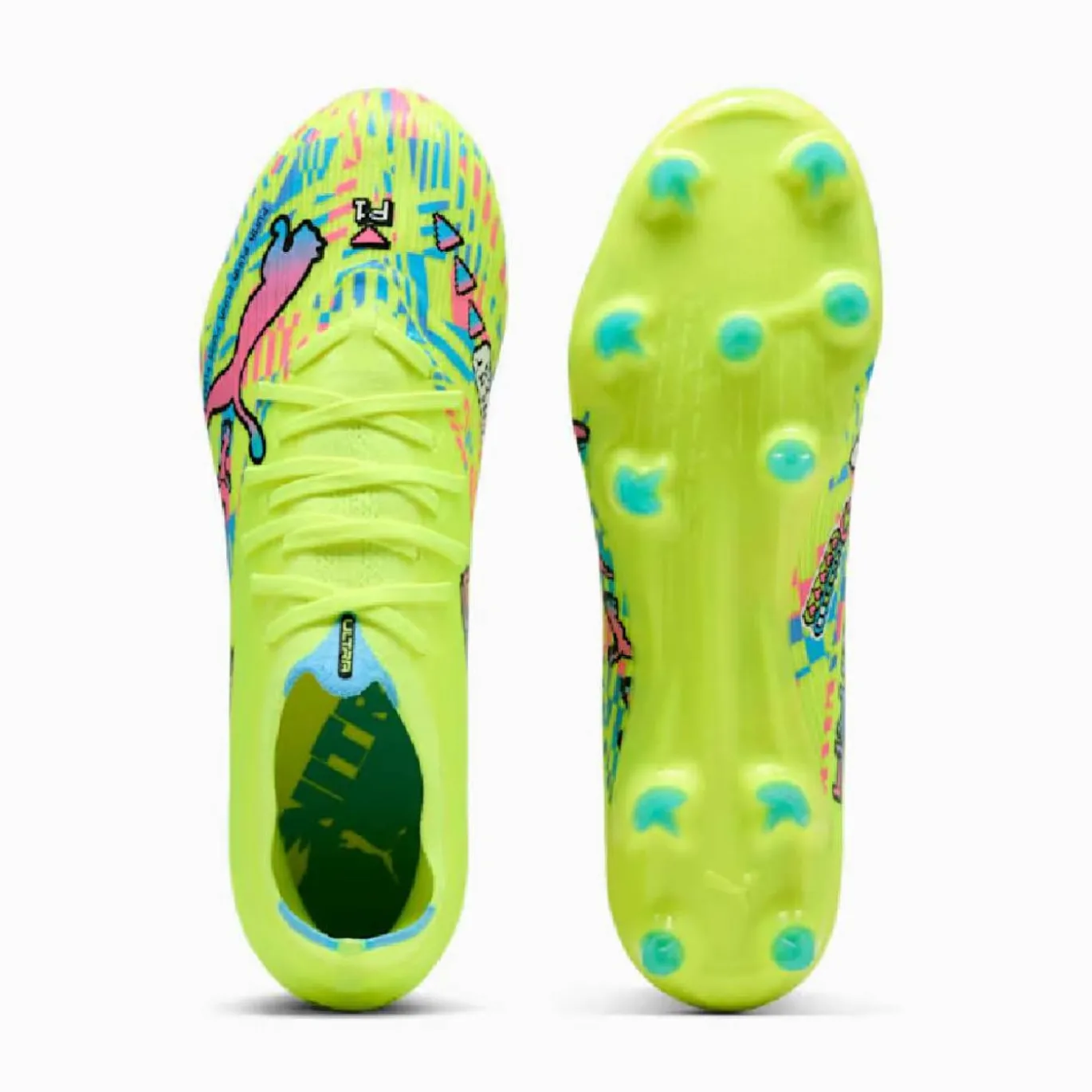 PUMA Ultra Nitro 7 Match ADV Gras / Kunstgras Voetbalschoenen (MG) Neongroen Felblauw Felroze