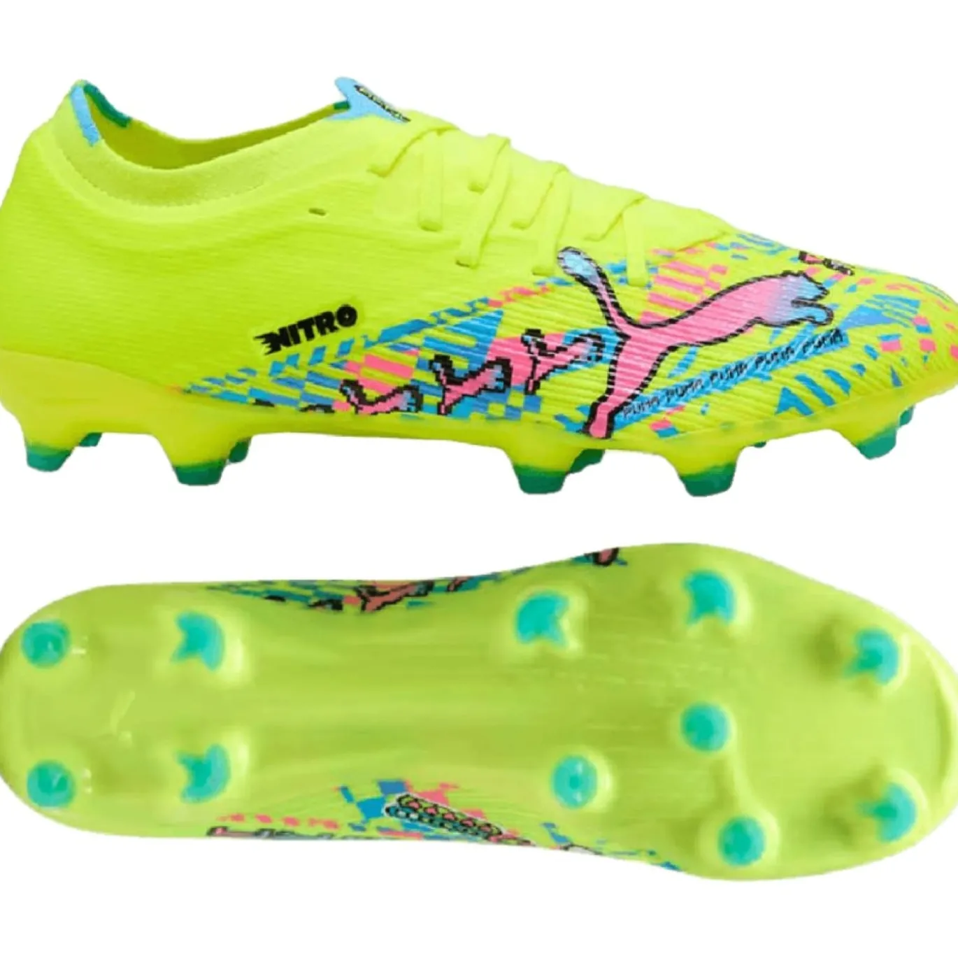 PUMA Ultra Nitro 7 Match ADV Gras / Kunstgras Voetbalschoenen (MG) Neongroen Felblauw Felroze