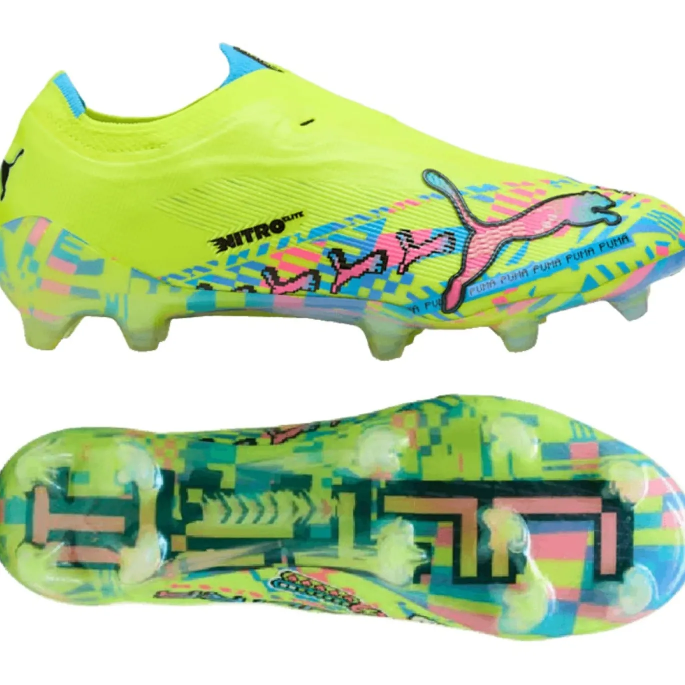 PUMA Ultra Nitro 7 Ultimate ADV Veterloze Gras Voetbalschoenen (FG) Neongroen Felblauw Felroze