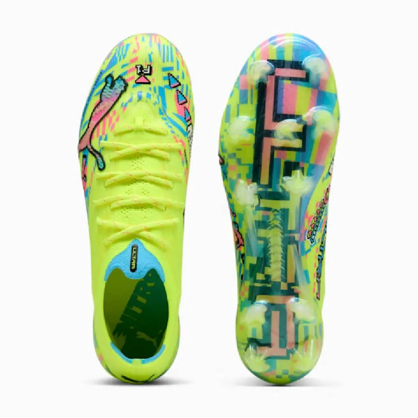 PUMA Ultra Nitro 7 Ultimate ADV Gras Voetbalschoenen (FG) Neongroen Felblauw Felroze