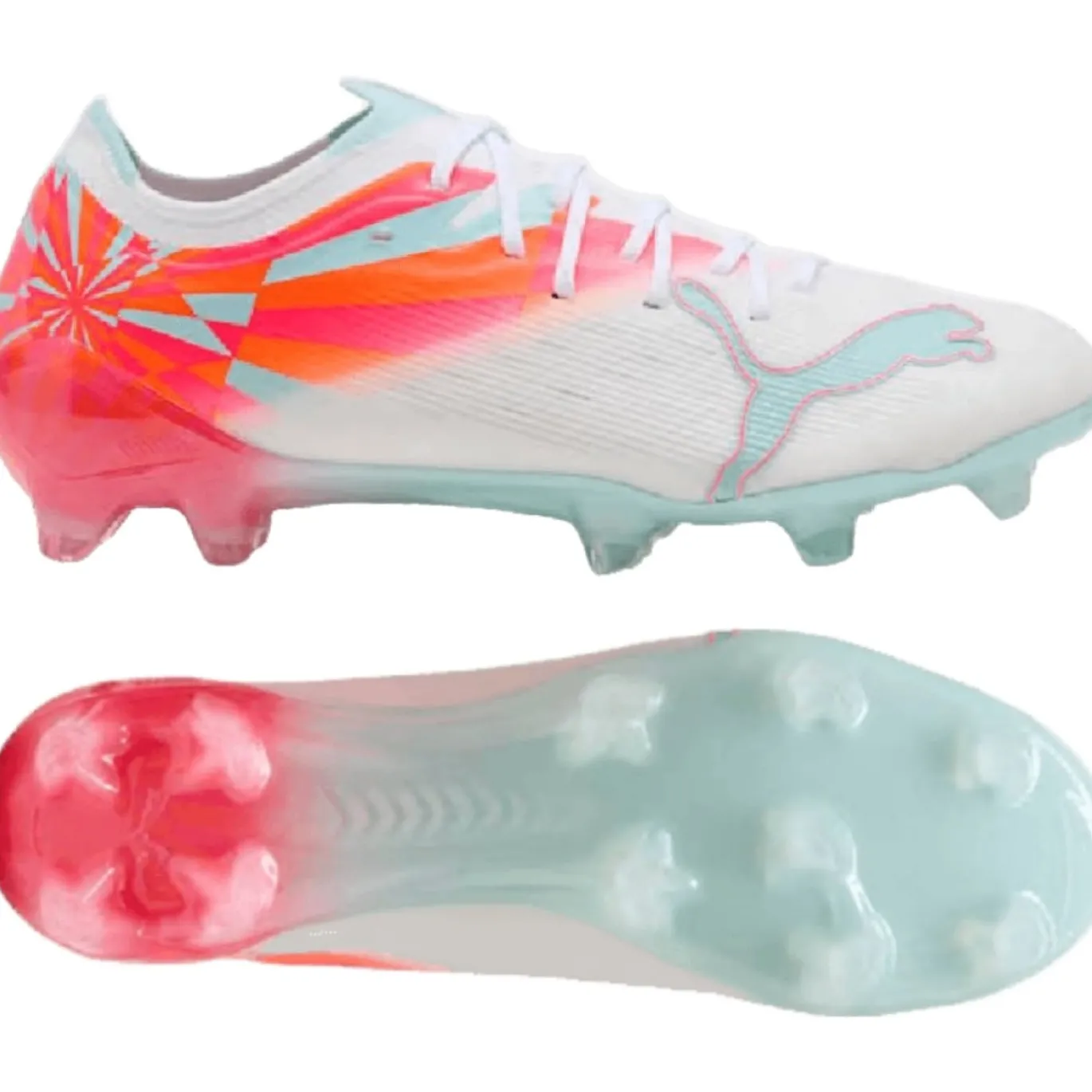 PUMA Ultra Nitro 7 Ultimate Brilliance Gras Voetbalschoenen (FG) Dames Wit Feloranje Roze Lichtblauw