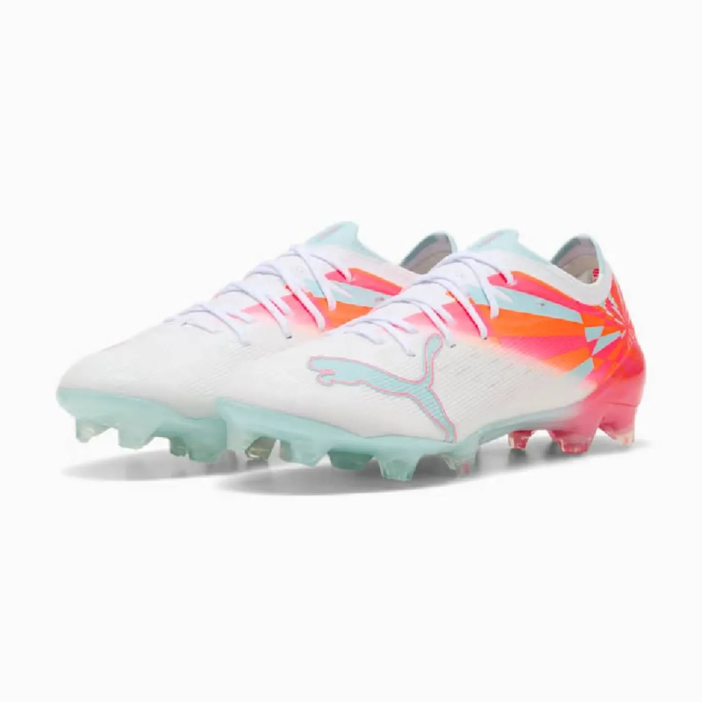 PUMA Ultra Nitro 7 Ultimate Brilliance Gras Voetbalschoenen (FG) Dames Wit Feloranje Roze Lichtblauw