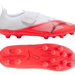 PUMA Ultra 7 Play Velcro Gras / Kunstgras Voetbalschoenen (MG) Kids Wit Felrood Zwart