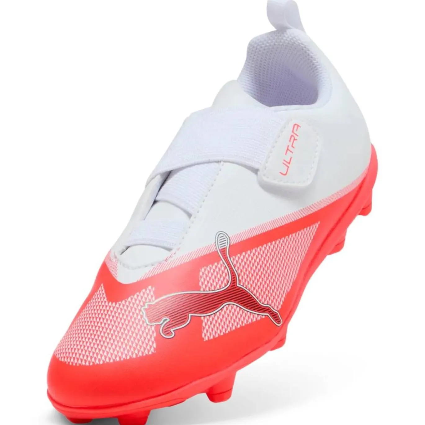 PUMA Ultra 7 Play Velcro Gras / Kunstgras Voetbalschoenen (MG) Kids Wit Felrood Zwart