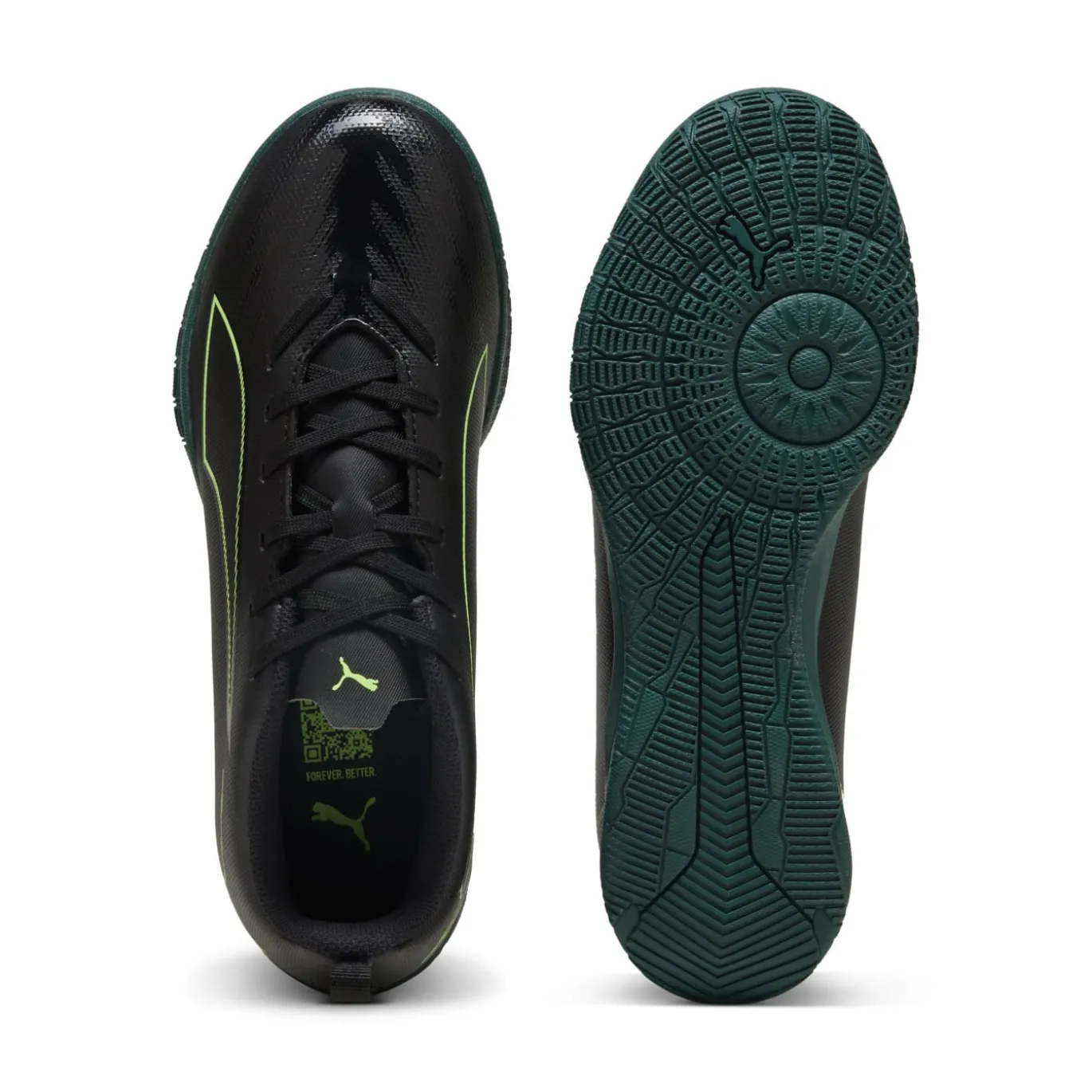 PUMA Ultra 6 Play Zaalvoetbalschoenen (IN) Kids Zwart Donkergroen Lichtgroen