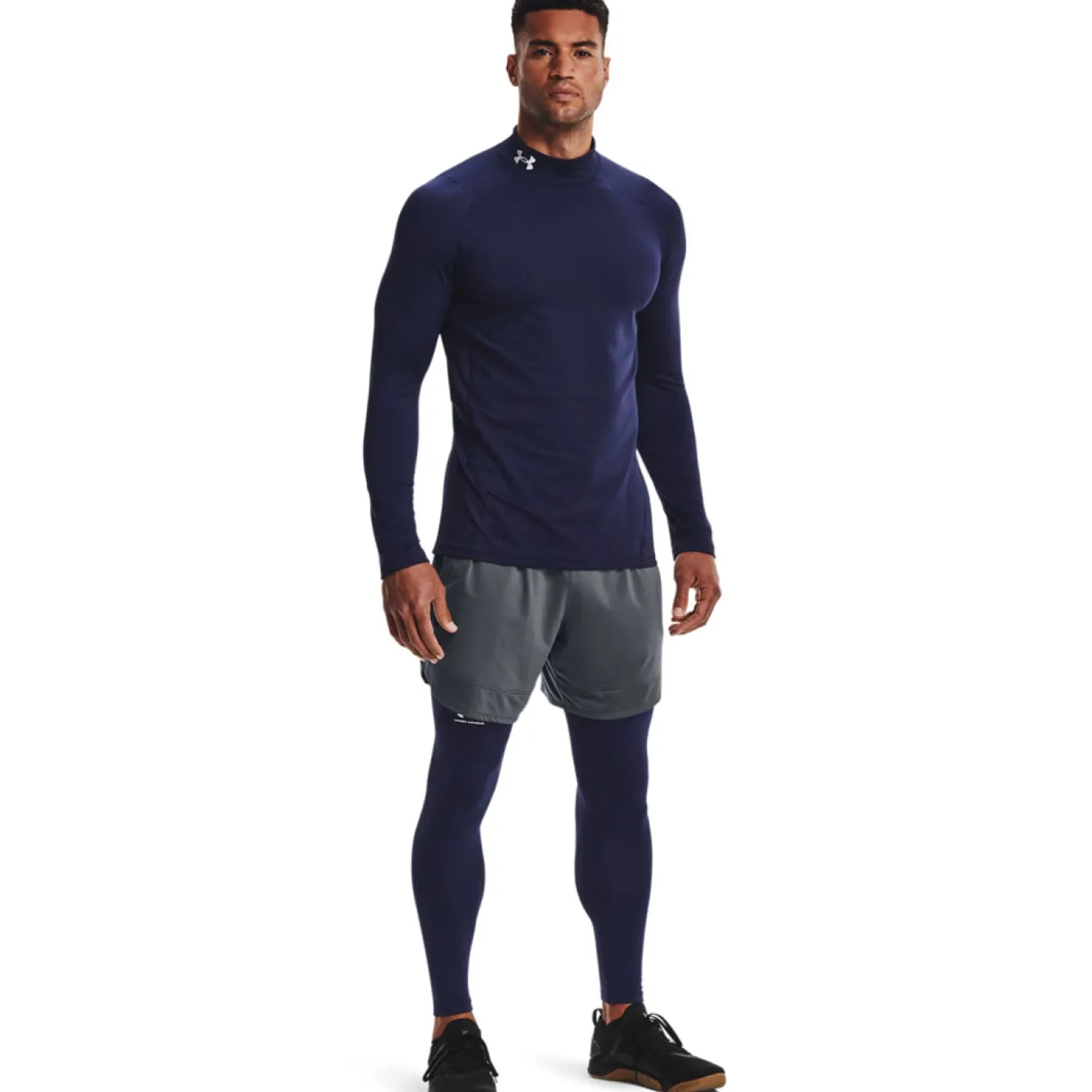 Under Armour ColdGear Fitted Ondershirt Lange Mouwen Donkerblauw Wit