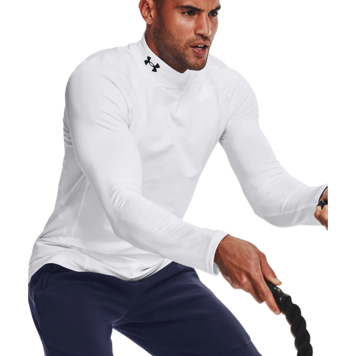 Under Armour ColdGear Fitted Ondershirt Lange Mouwen Wit Zwart