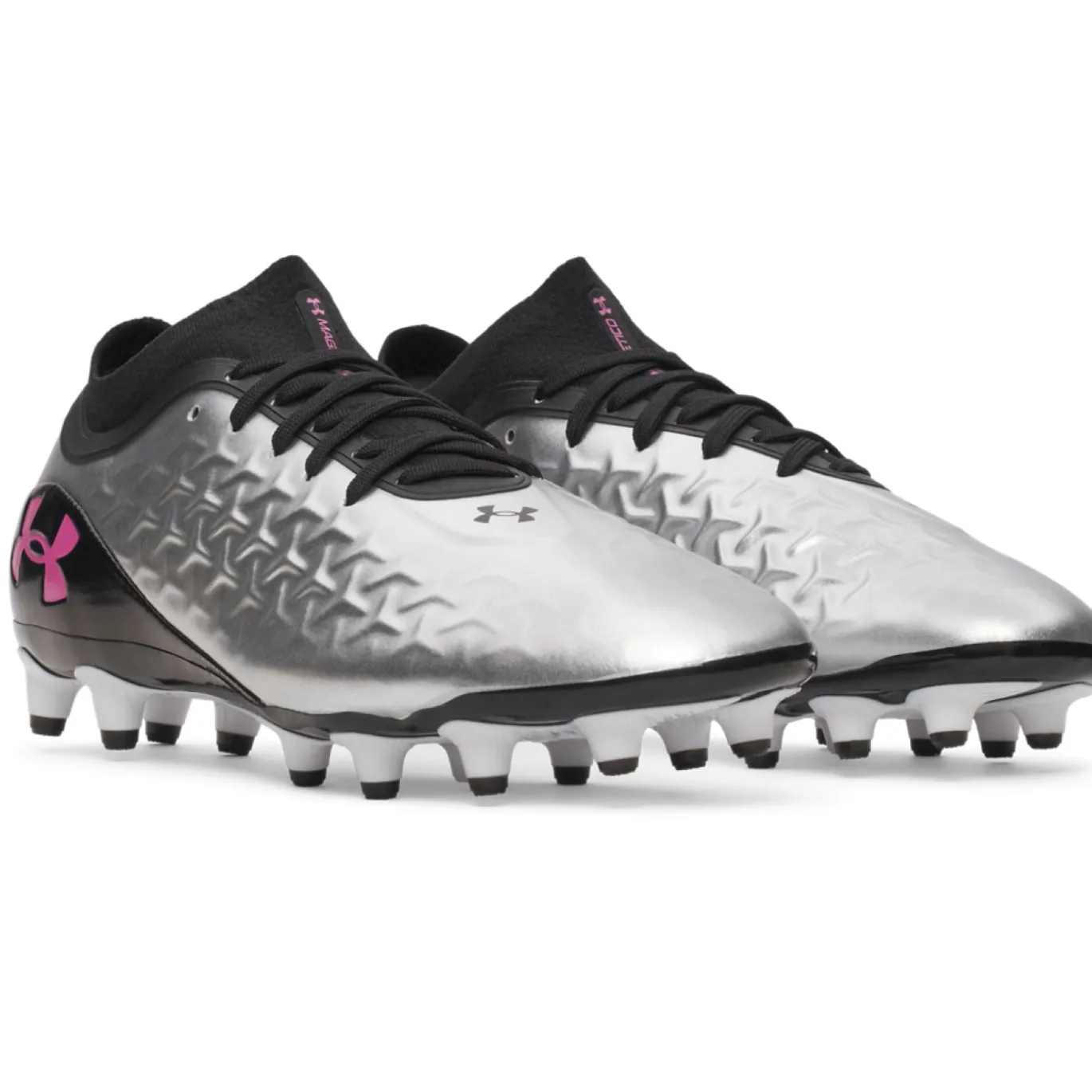 Under Armour Magnetico Pro 6 Gras Voetbalschoenen (FG) Zwart Metallic Silver Felroze