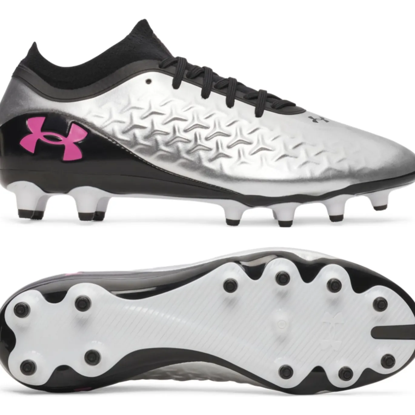 Under Armour Magnetico Pro 6 Gras Voetbalschoenen (FG) Zwart Metallic Silver Felroze