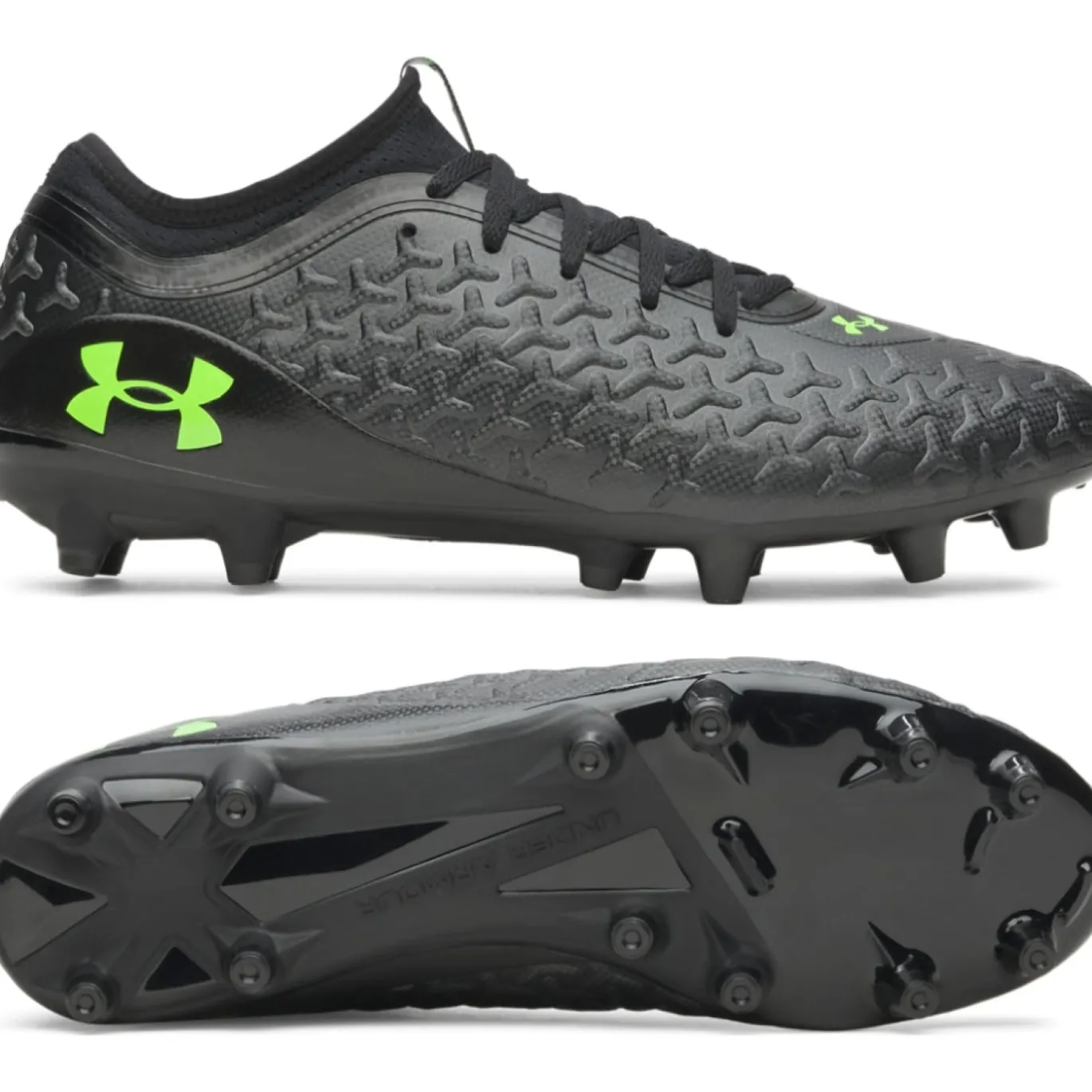 Under Armour Magnetico Select 6 Gras Voetbalschoenen (FG) Zwart Metallic Black Neongroen