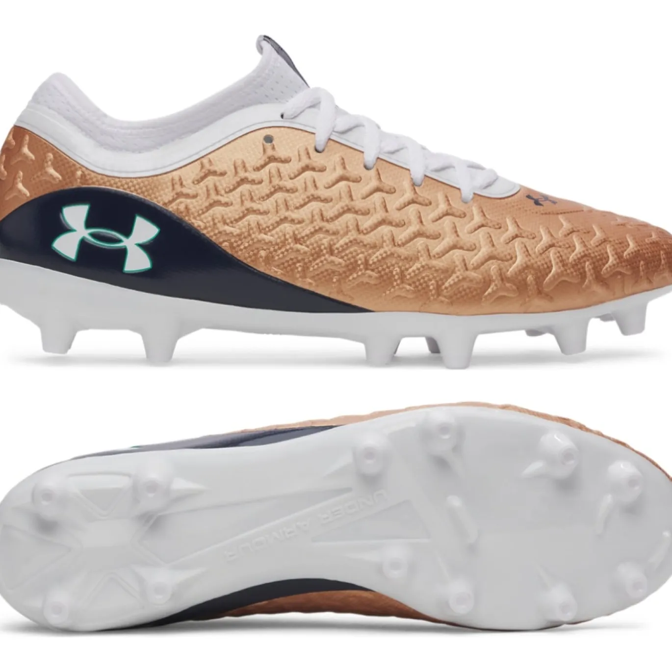 Under Armour Magnetico Select 6 Gras Voetbalschoenen (FG) Wit Bruin Donkergrijs