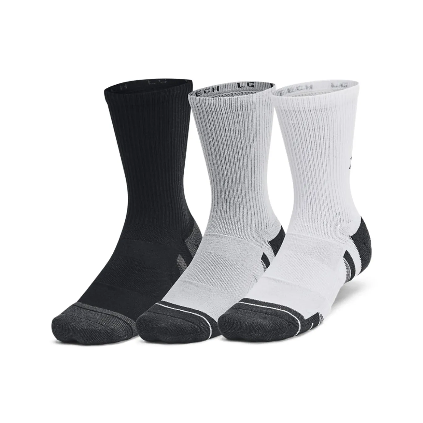 Under Armour Performance Tech Crew Sportsokken 6-Pack Zwart Grijs Wit