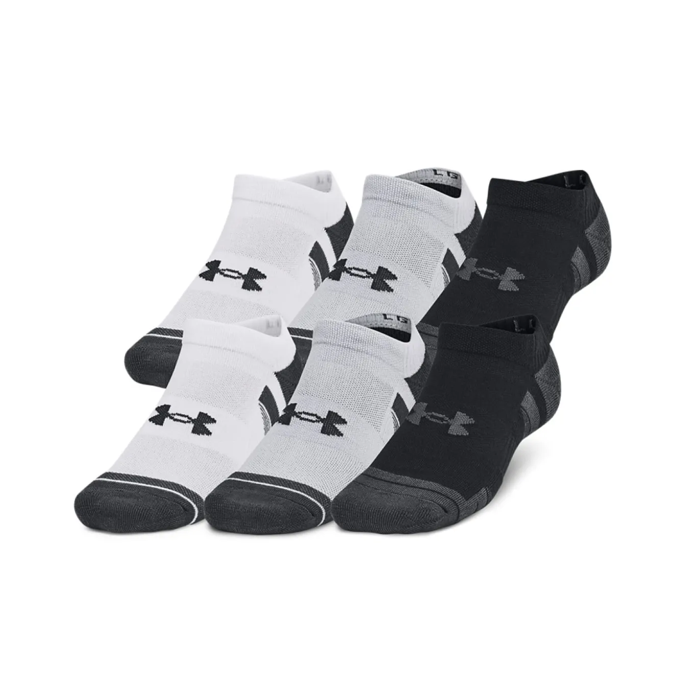 Under Armour Performance Tech No Show Sportsokken 6-Pack Wit Grijs Zwart