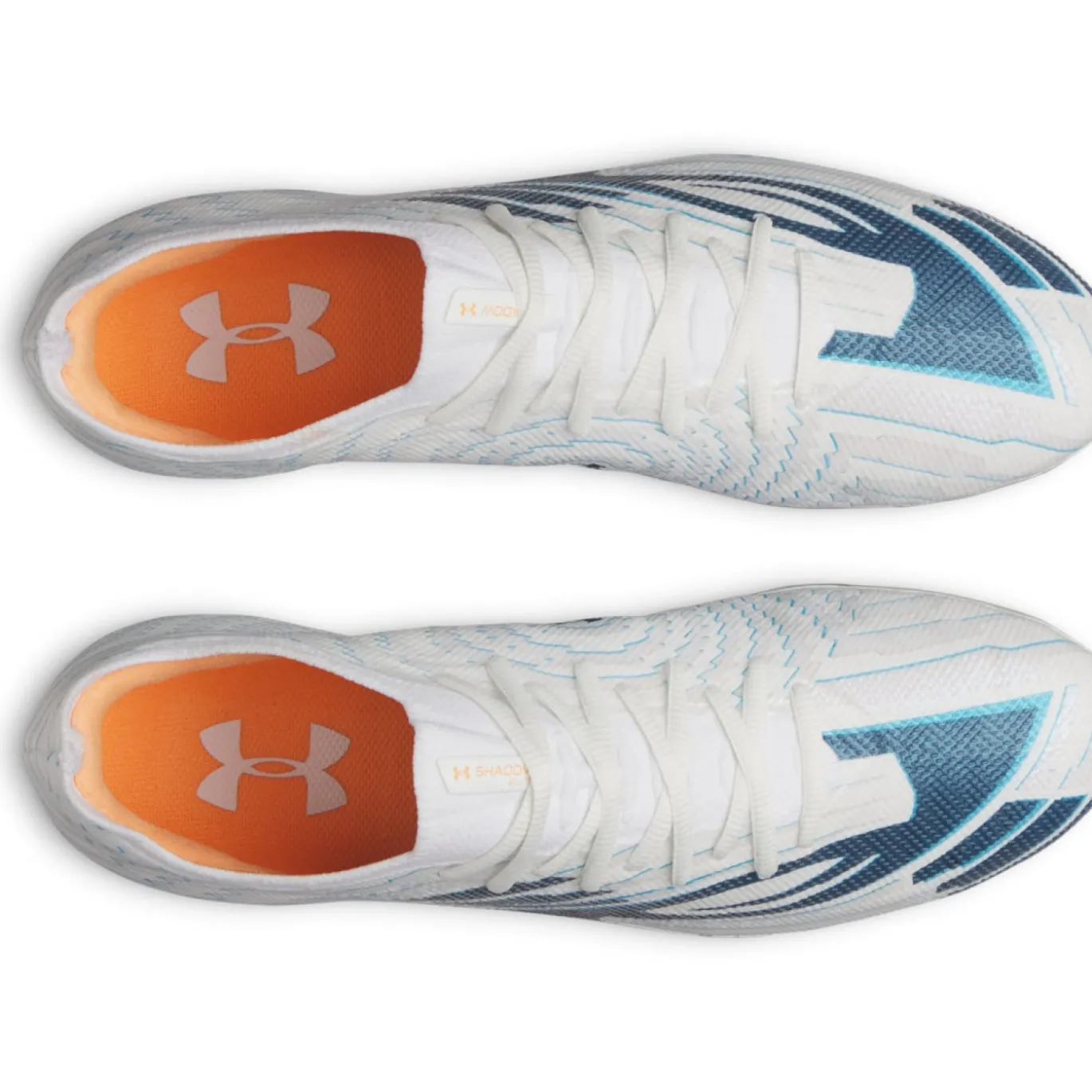 Under Armour Shadow Elite 4 Mach Voetbalschoenen (FG) Wit Donkerblauw Azuurblauw Oranje