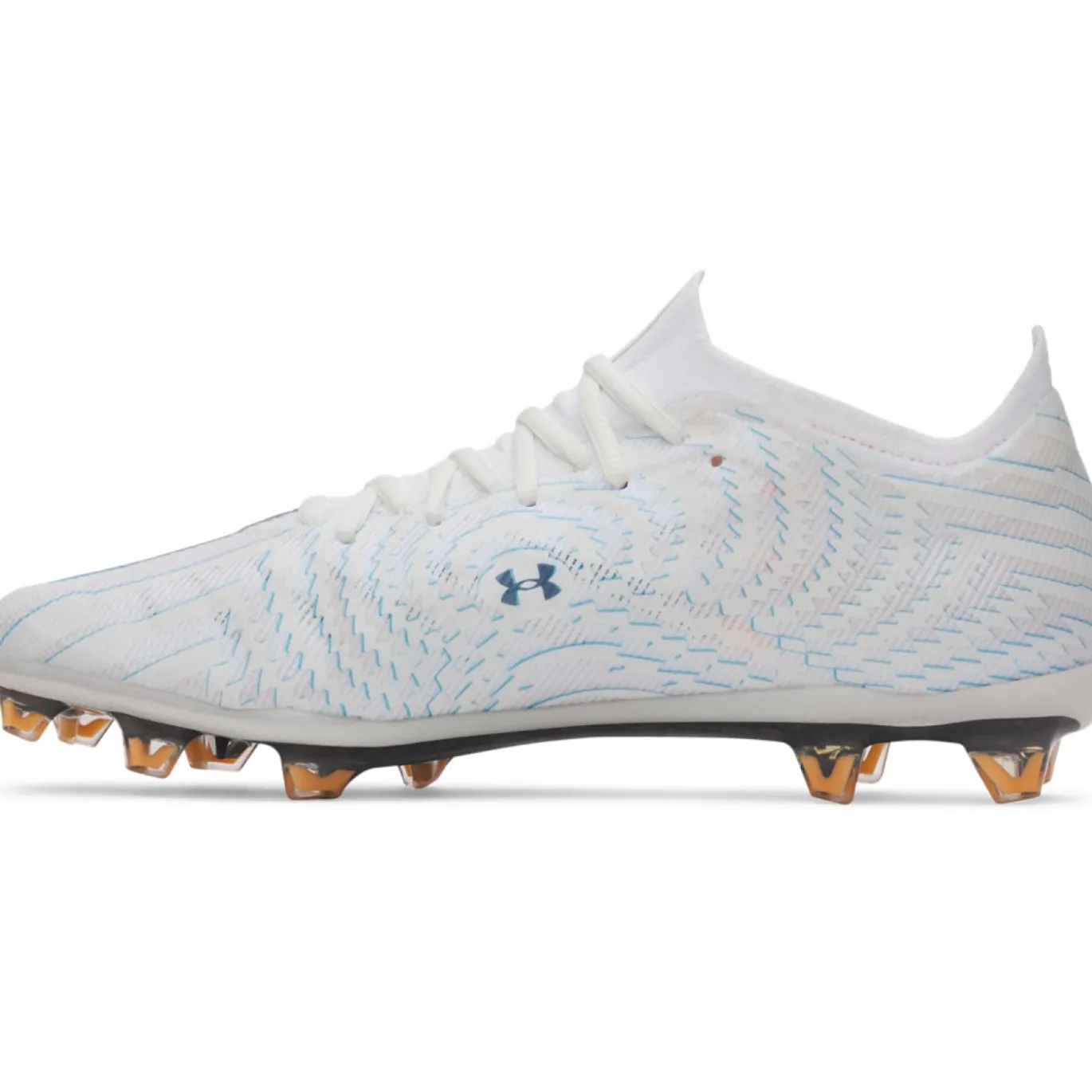 Under Armour Shadow Elite 4 Mach Voetbalschoenen (FG) Wit Donkerblauw Azuurblauw Oranje