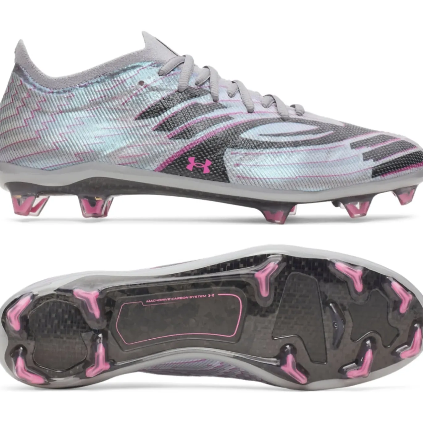 Under Armour Shadow Elite 4 Mach Gras Voetbalschoenen (FG) Grijs Zwart Roze