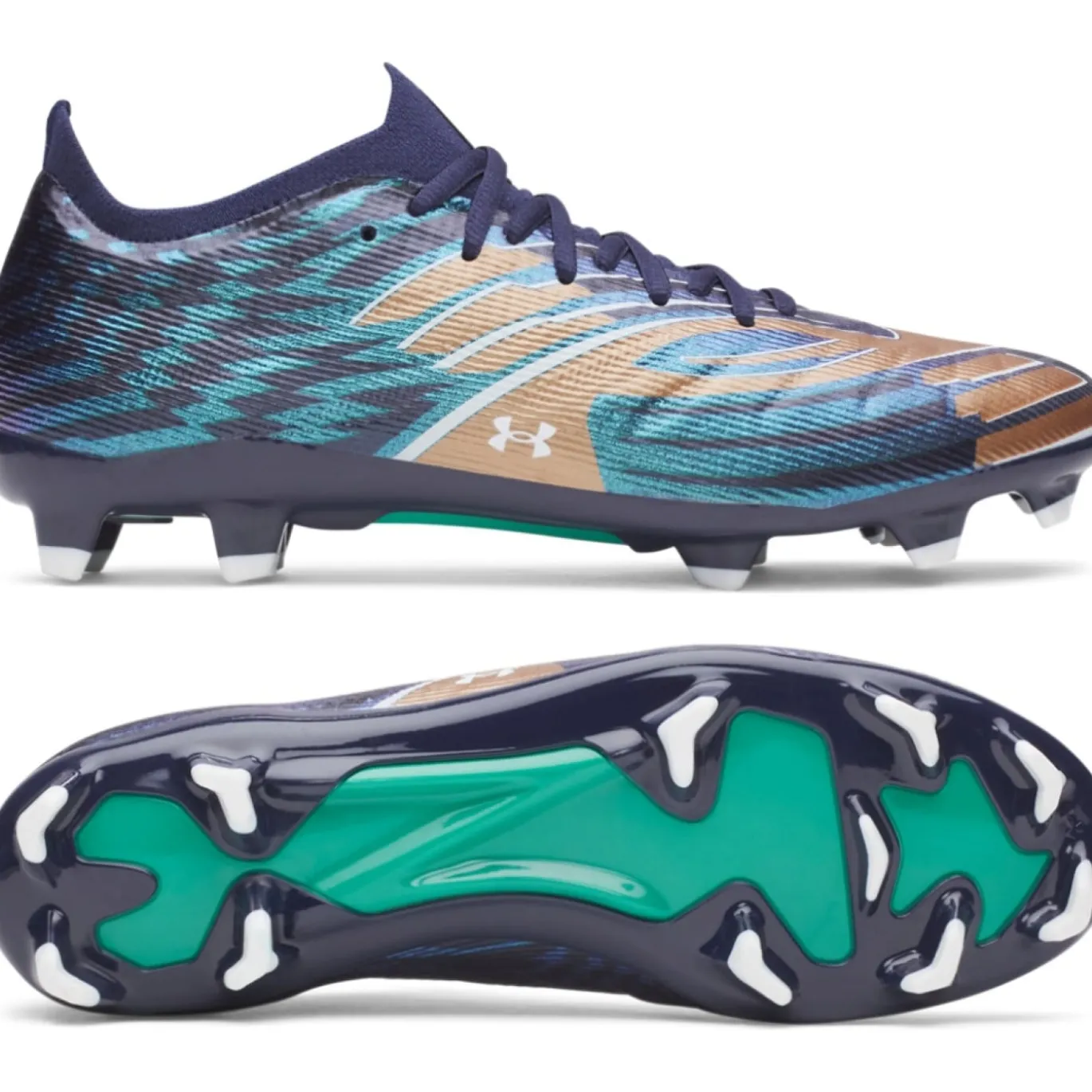 Under Armour Shadow Pro 4 Gras Voetbalschoenen (FG) Donkerblauw Bruin Groen Wit
