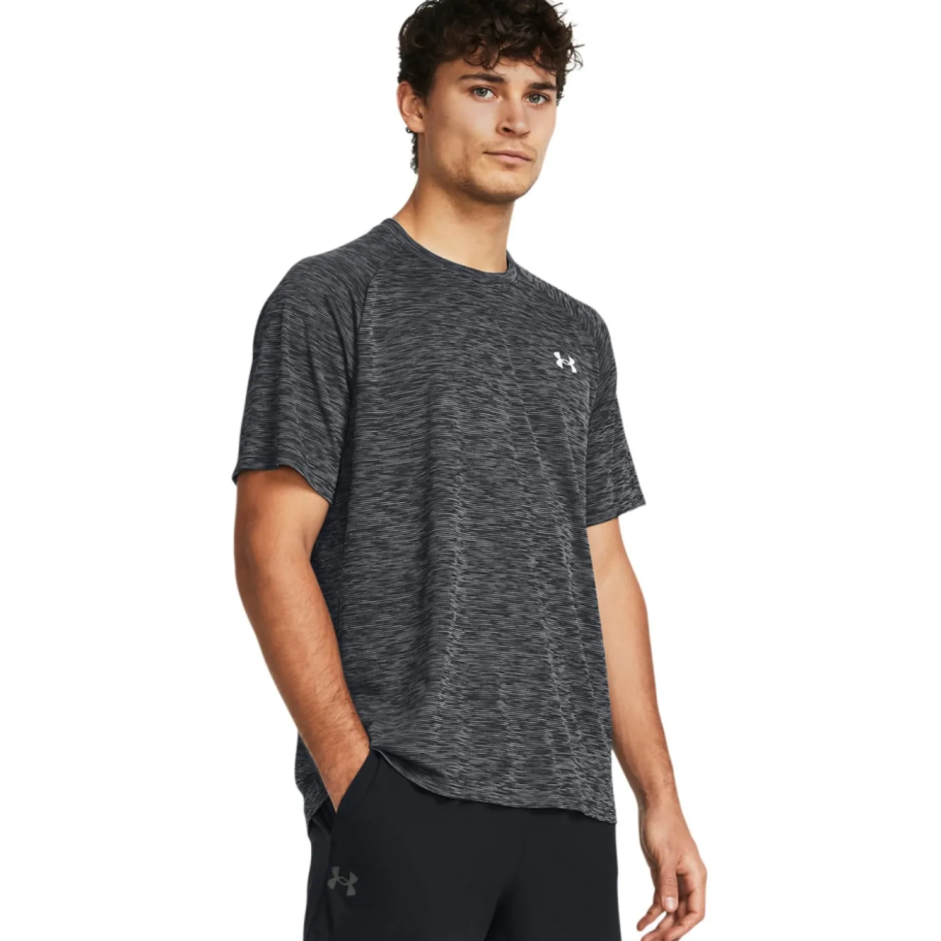 Under Armour Tech Textured Trainingsshirt Donkergrijs Zwart Wit