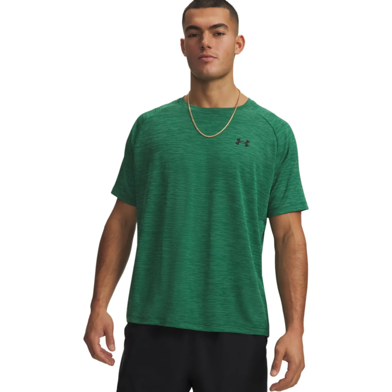 Under Armour Tech Textured Trainingsshirt Donkergroen Zwart