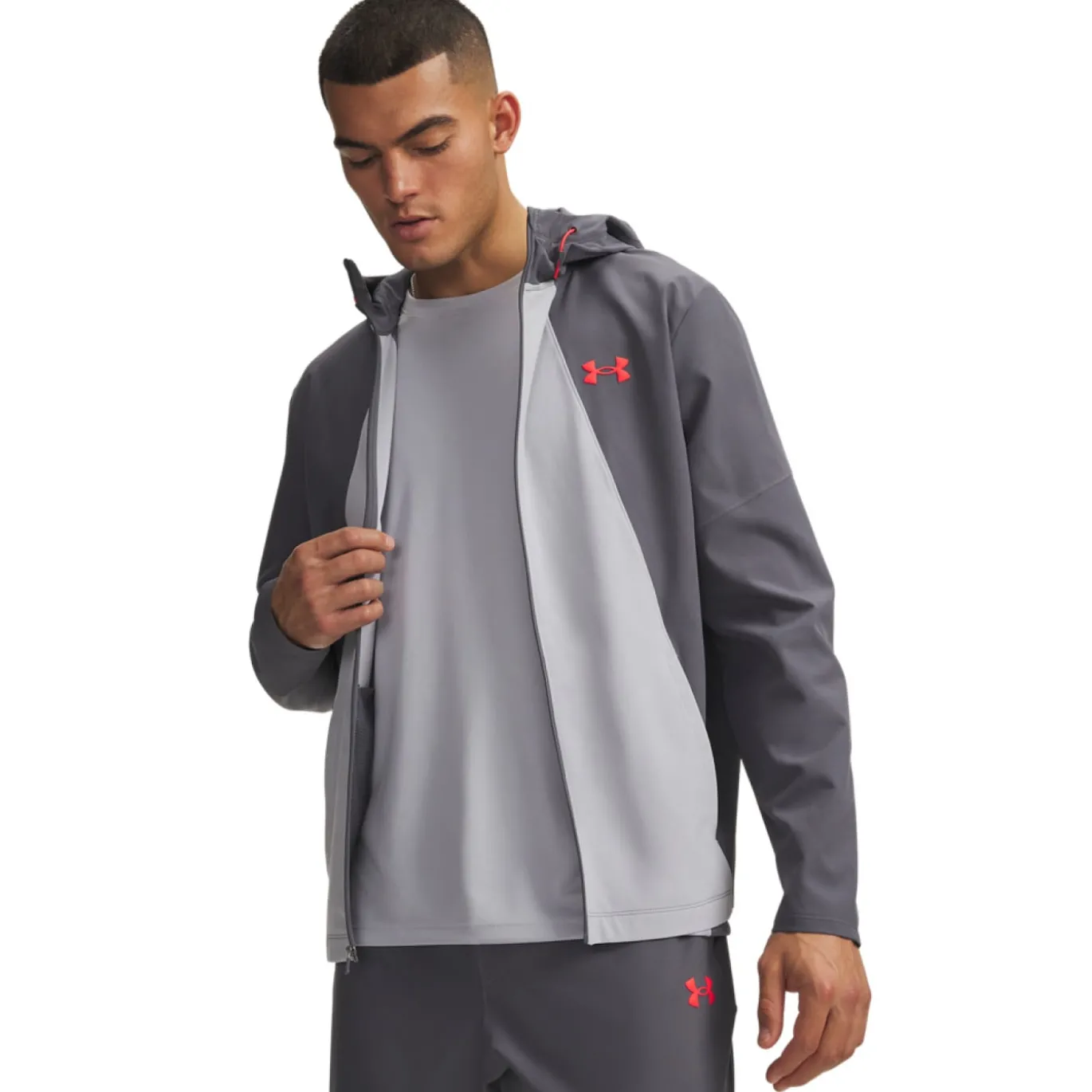 Under Armour Tech Utility Woven Jack Donkergrijs Lichtgrijs Rood